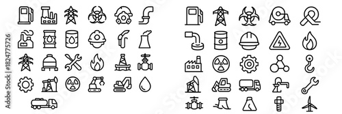 Outline symbols for industrial manufacturing, energy, oil, gas, and construction