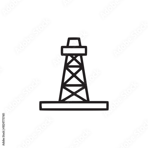 A simple line drawing of an oil rig structure with a white background in a minimalist style design