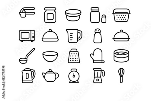 Comprehensive set of essential kitchen utensils and cooking equipment tools