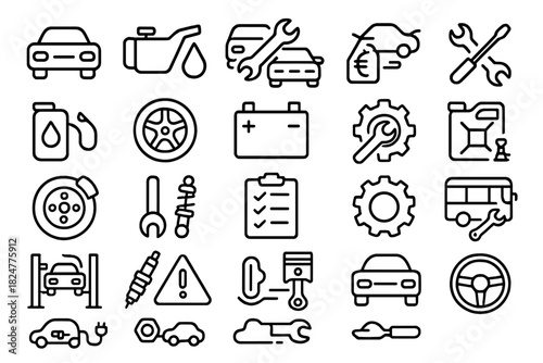 Essential maintenance tools and vehicle parts for automotive service and repair