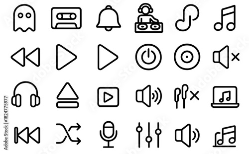 Essential audio and media player control icons set for modern user interface design
