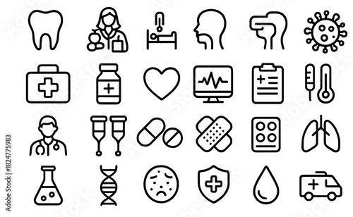 Essential set of medical and healthcare line icons for digital interfaces and mobile applications