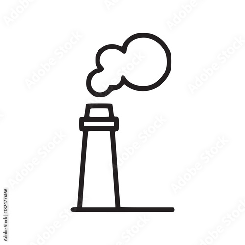 A simple line drawing of a factory chimney with smoke coming out of it on a white background space