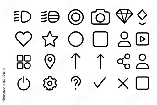 Minimalist set of basic interface symbols for modern digital applications and mobile apps