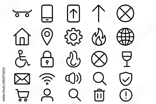 Minimalist outline icons set for web and mobile interface design and security symbols