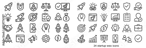 Thin line icons set for startup business concepts, innovation, growth, and development strategies