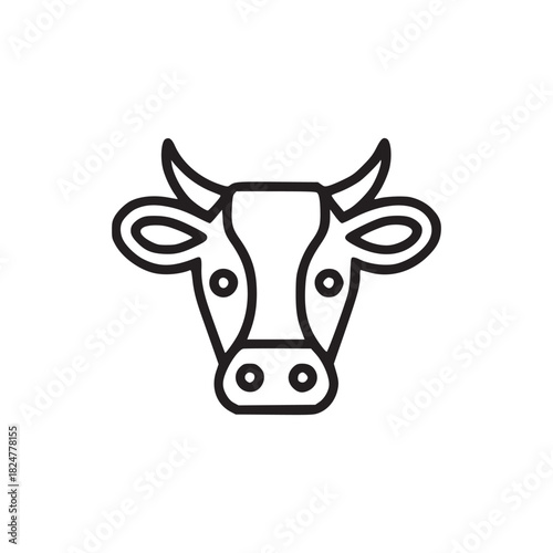 Isolated black outline of a cow head with horns and a snout on a white plain background vector