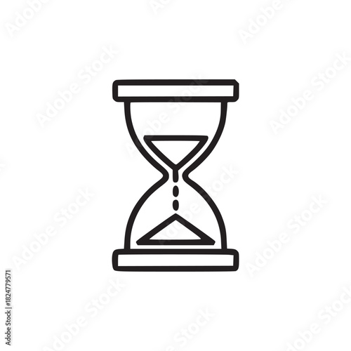 A minimalist line drawing of an hourglass on a white background depicting the passage of time precisely