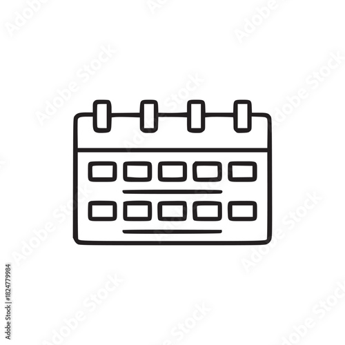 A simple line drawing of a calendar with days and a top section on a white background space for text