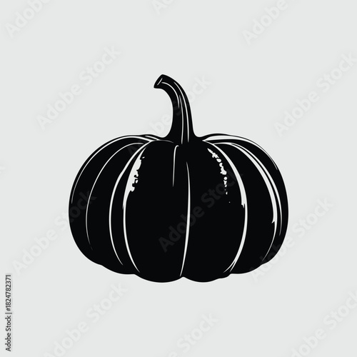 Black pumpkin illustration on a light gray background.