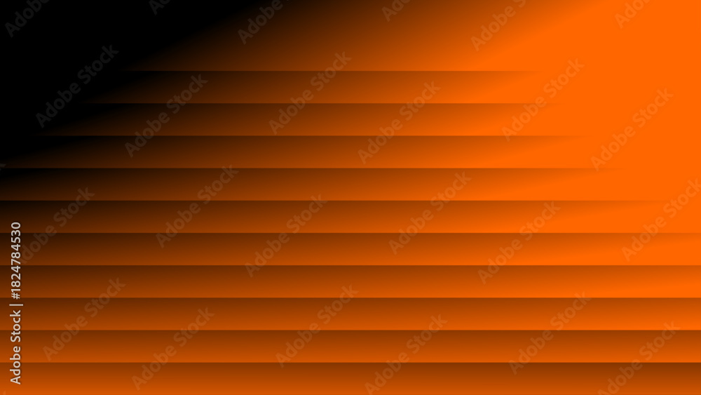 Obraz premium Horizontal Orange Panels: Abstract 3D Stripes with Smooth Light Gradient | Modern Sunset Blinds: Geometric Background with Gradual Orange Color Shift | Dynamic Layered Texture: Warm Shades Creating De