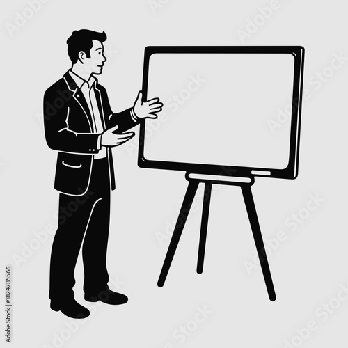 Teacher at whiteboard with confident mood explaining lesson