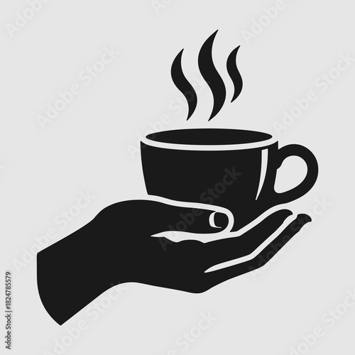 Hand offering cup with hot drink with warm