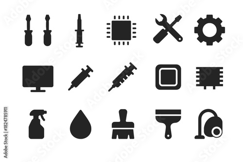 Silhouette icons of tools and technology