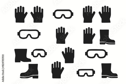 Silhouette icons of gloves, goggles, and boots in repetitive pattern