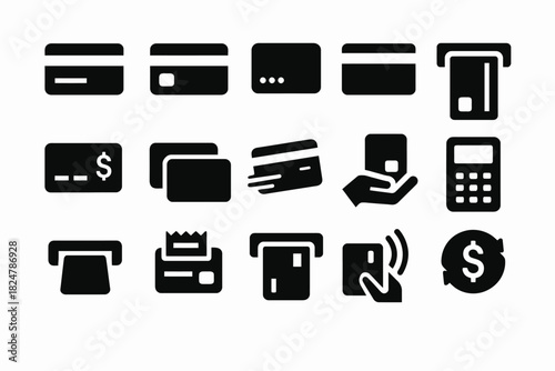 Credit card icons set: payment, atm, mobile transaction, contactless symbols