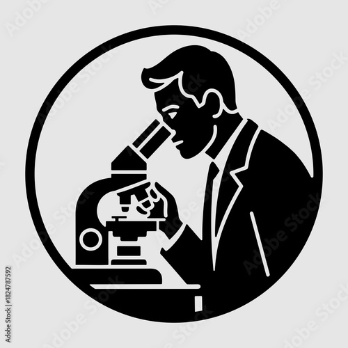 Scientist studying object in light microscope