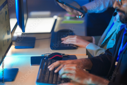 Konstfotografi Cyber defenders race against time hands fly keyboard analyze threat data respond instantly command center active intense vigilance protects network now secure future build shield up protect now