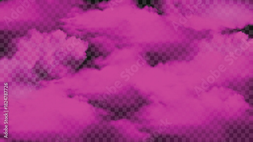 Pink smoke bright overlay realistic clouds surface on transparent background