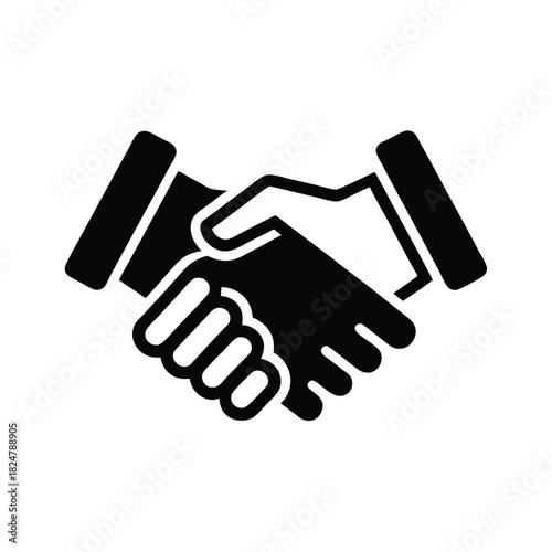 Two hands join firmly in a solid black and white handshake, sealing commitment