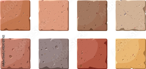 Illustration of eight square tiles in various earthy color variations
