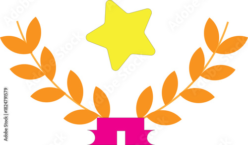 Simple graphic award icon with yellow star and orange laurel wreath
