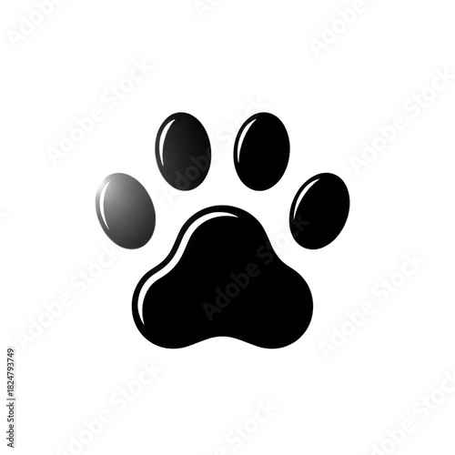 Glossy black paw print emblem with smooth rounded edges on a white background