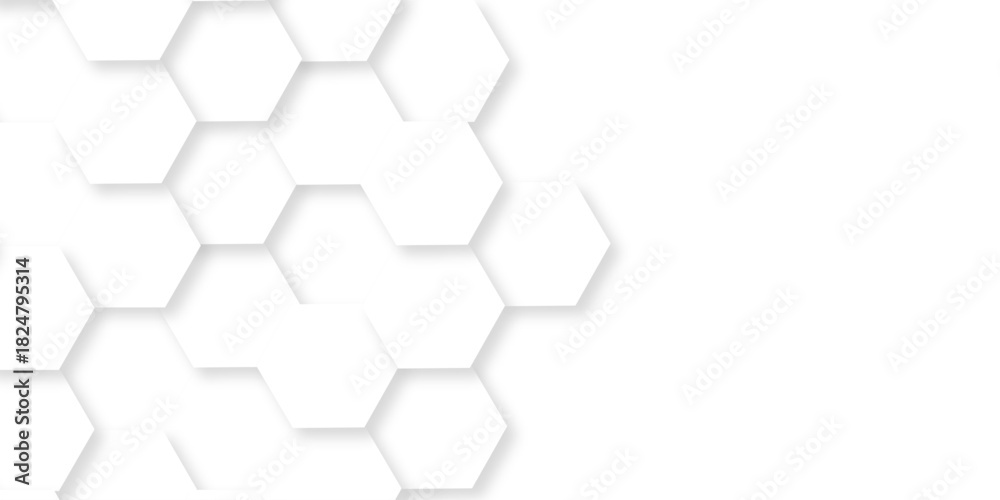 Naklejka premium White abstract hexagonal hexagon modern technology. creative emboss light honeycomb polygonal web. geometric science and mosaic tile with template texture background. 