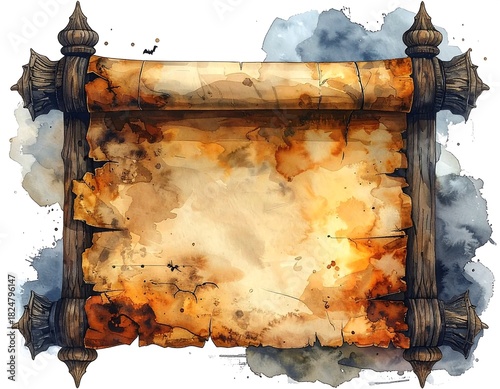 Watercolor painting of an ancient scroll, ready for magical messages or adventure