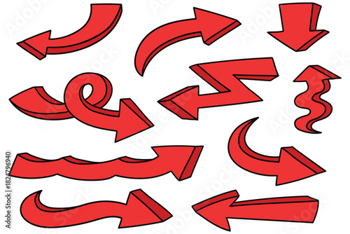 Hand-drawn cartoon set of red arrows on a white background.