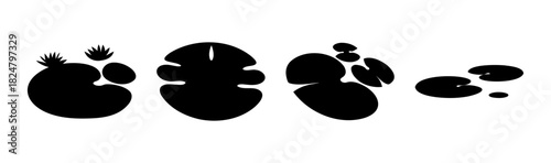 Abstract black silhouettes of water lilies and lily pads