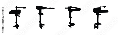 Set of various outboard motor silhouettes for boating needs