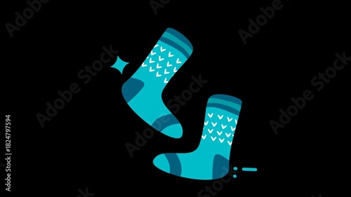 Two blue socks with white triangles animated icon, perfect for fabric designs, fashion presentations, or sock product mockups.
