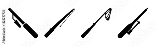 Collection of various fishing rod silhouettes for angling.