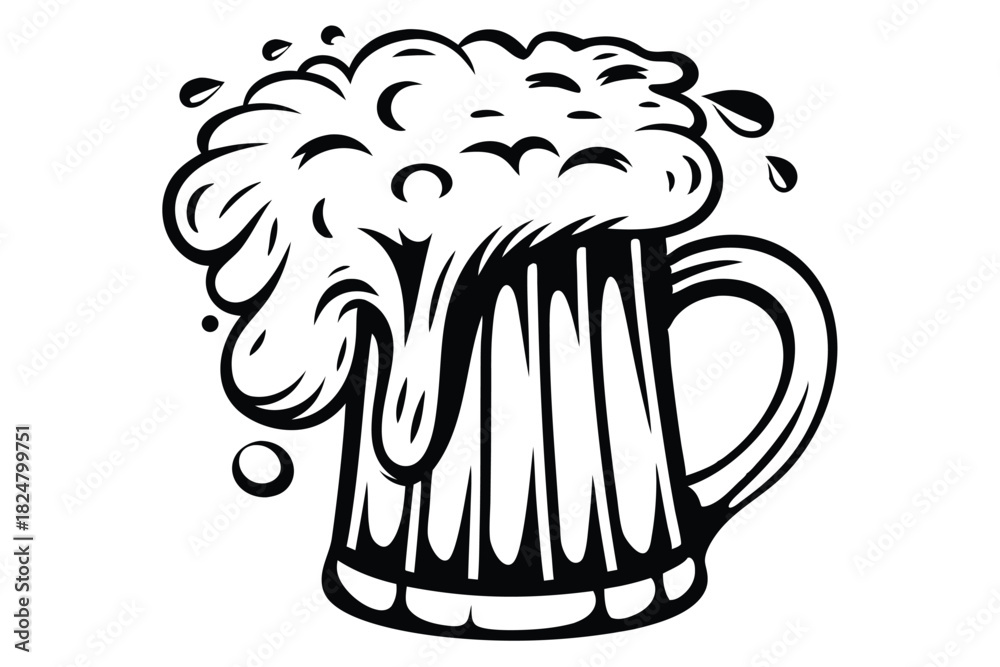 Fototapeta premium Overflowing foam crowns a monochrome mug, depicting a celebratory beverage in form