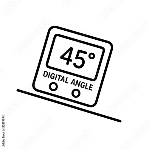Fine line angle meter icon symbolizing precise angle measurement and alignment, ideal for construction visuals, machining tools and architectural layout planning