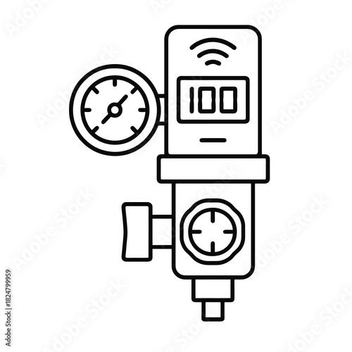 Fine line air regulator icon symbolizing pneumatic pressure control and energy efficiency, ideal for industrial automation visuals, workshop safety and system optimization tools