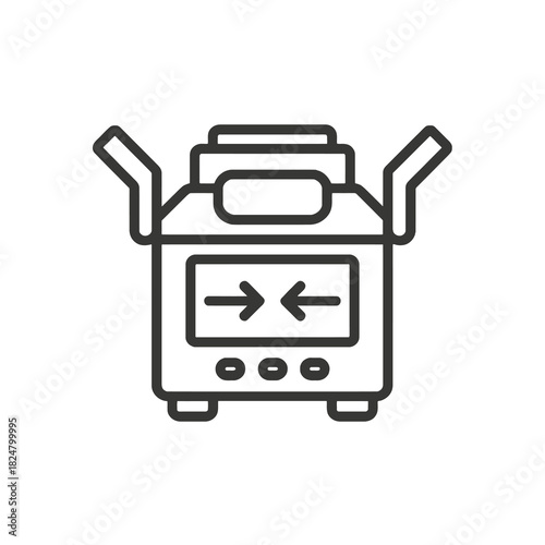Fine line fusion splicer icon symbolizing fiber optic cable connection and telecommunication precision, ideal for network installation visuals, IT technical tools and high-speed infrastructure