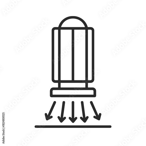 Fine line UV sterilizer icon representing disinfection technology and hygiene control, ideal for health safety visuals, laboratory tools and medical sanitation systems