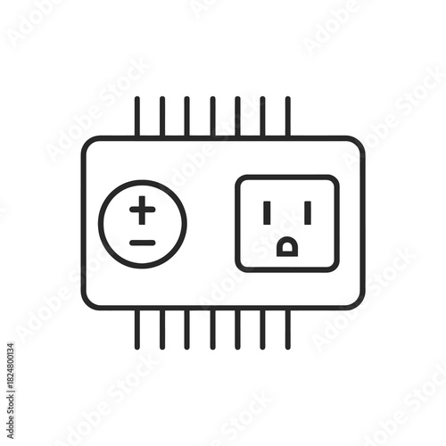 Fine line power inverter icon symbolizing power conversion technology, ideal for renewable energy systems, automotive tools and electrical engineering solutions