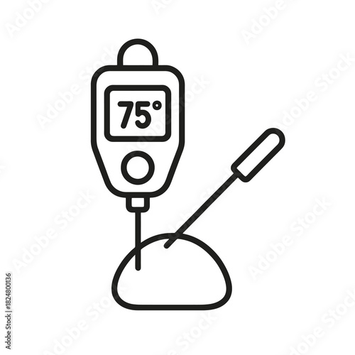 Fine line food safety probe icon symbolizing temperature control in culinary and industrial applications, ideal for HACCP monitoring, quality inspection and kitchen safety tools