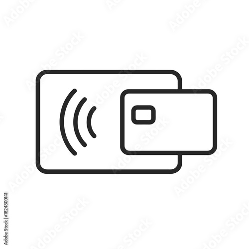 Fine line RFID card reader icon symbolizing wireless authentication and secure access control, ideal for smart building systems, security visuals and office automation