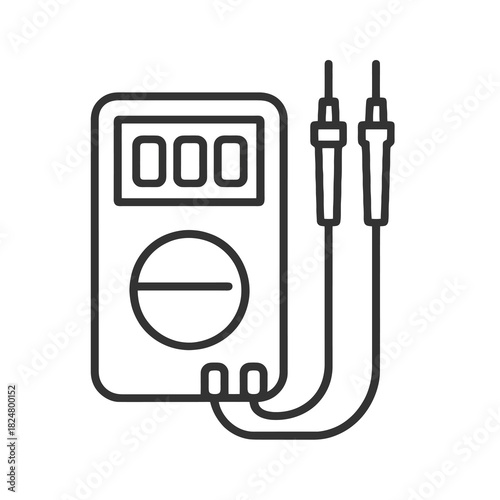Fine line digital multimeter icon symbolizing electrical measurement and circuit testing, ideal for engineering visuals, maintenance tools and electronic diagnostics