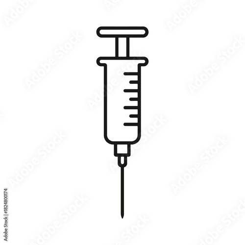 Fine line microsyringe icon symbolizing precision dosage in laboratory environments, ideal for scientific visuals, medical research tools and chemical testing resources
