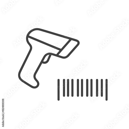 Fine line barcode scanner icon symbolizing retail automation and inventory management, ideal for logistics visuals, store systems and product tracking resources