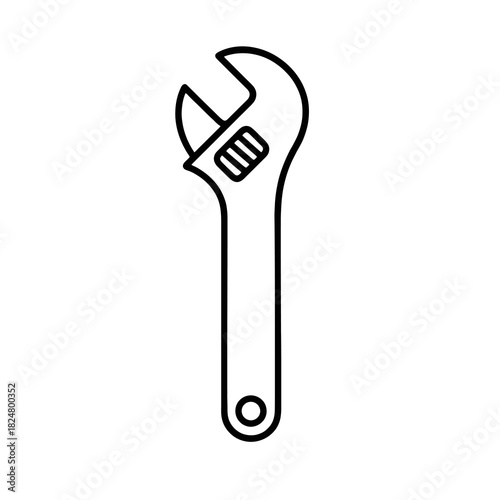 Fine line adjustable wrench icon symbolizing repair and mechanical adjustment, ideal for construction visuals, engineering tools and hardware resources