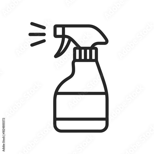 Fine line spray bottle icon symbolizing cleaning and surface treatment, ideal for home care visuals, cosmetic packaging and sanitation resources