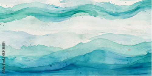 Ocean wave painted in watercolor, isolated on white background