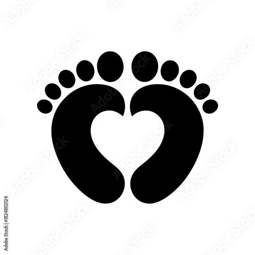 The image features a heart shape formed by the outline of two sets of baby feet.