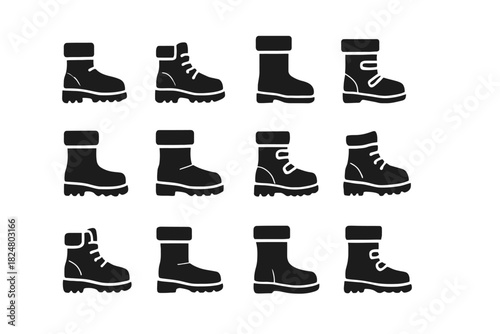 Collection of black silhouette winter boots in various styles